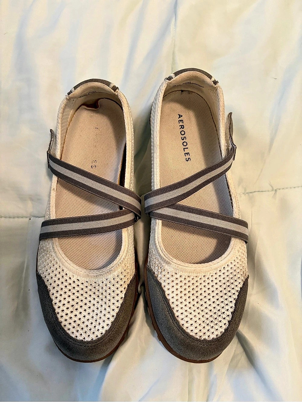 Aerosoles Perry Knit Mary Jane Flat Flats in Beige & Brown